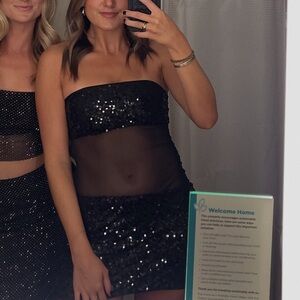 Superdown Black Sequin Strapless Dress